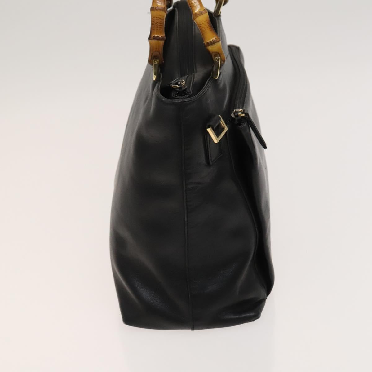 GUCCI Bamboo Hand Bag Leather 2way Black Gold 002 3754 0508 Auth 120409