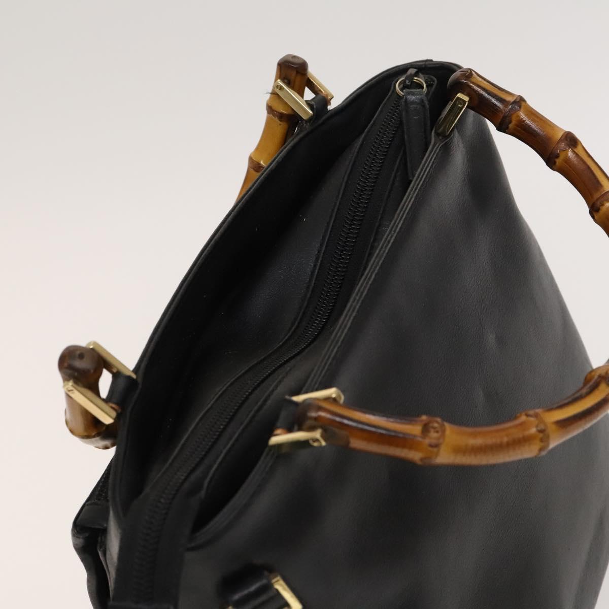 GUCCI Bamboo Hand Bag Leather 2way Black Gold 002 3754 0508 Auth 120409