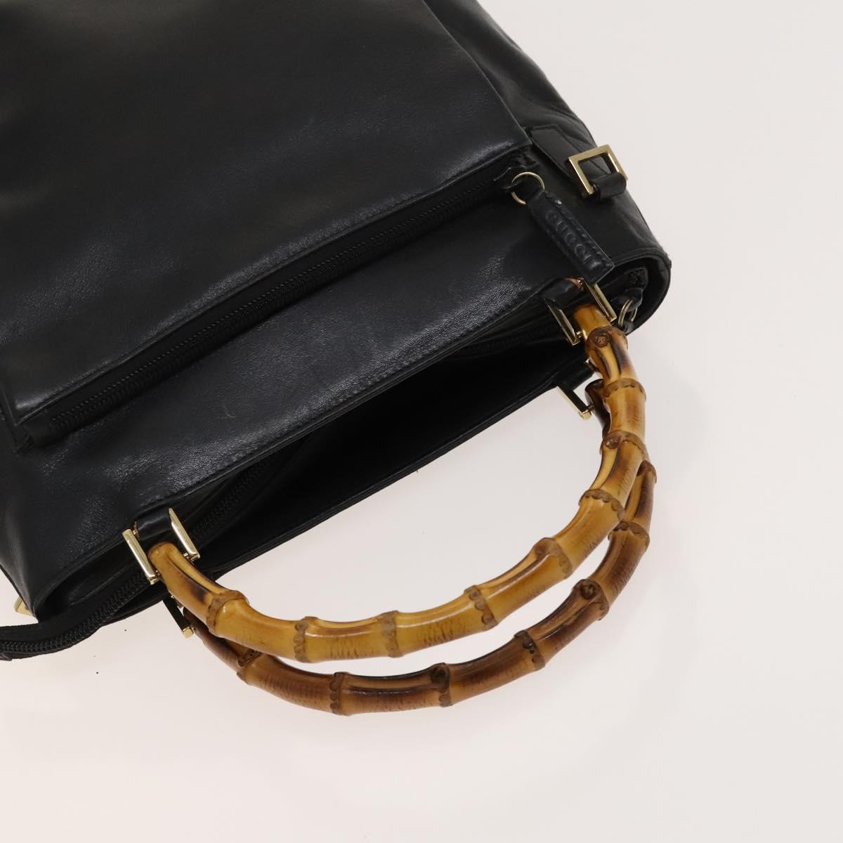 GUCCI Bamboo Hand Bag Leather 2way Black Gold 002 3754 0508 Auth 120409