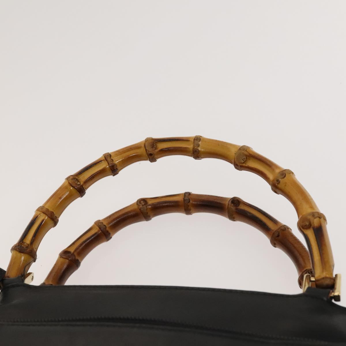 GUCCI Bamboo Hand Bag Leather 2way Black Gold 002 3754 0508 Auth 120409
