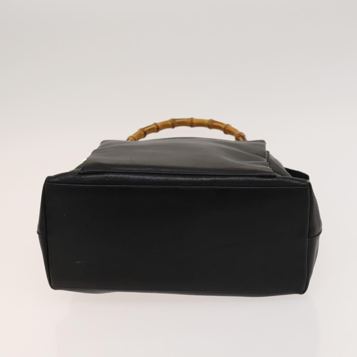 GUCCI Bamboo Hand Bag Leather 2way Black Gold 002 3754 0508 Auth 120409