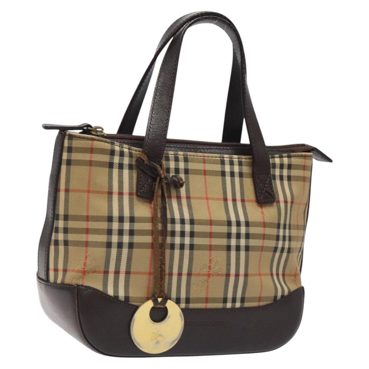 BURBERRY Nova Check Hand Bag Canvas Beige Auth 120467