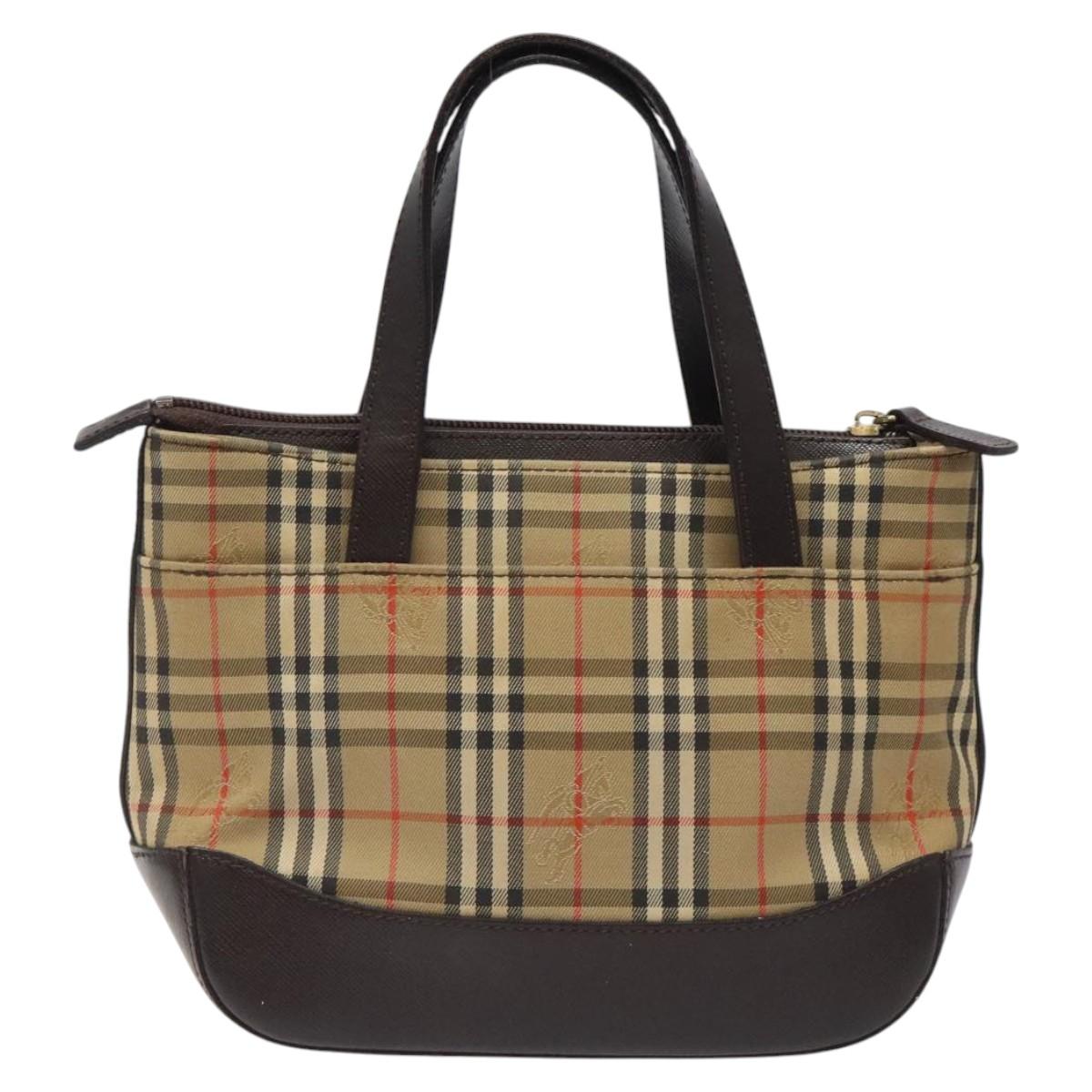 BURBERRY Nova Check Hand Bag Canvas Beige Auth 120467