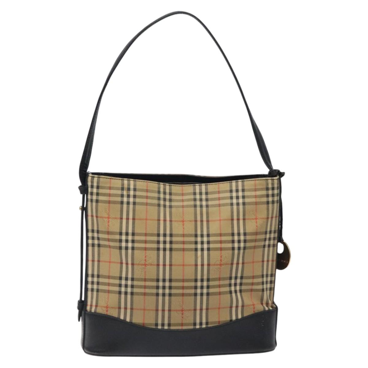 BURBERRY Nova Check Shoulder Bag Canvas Beige Auth 120468