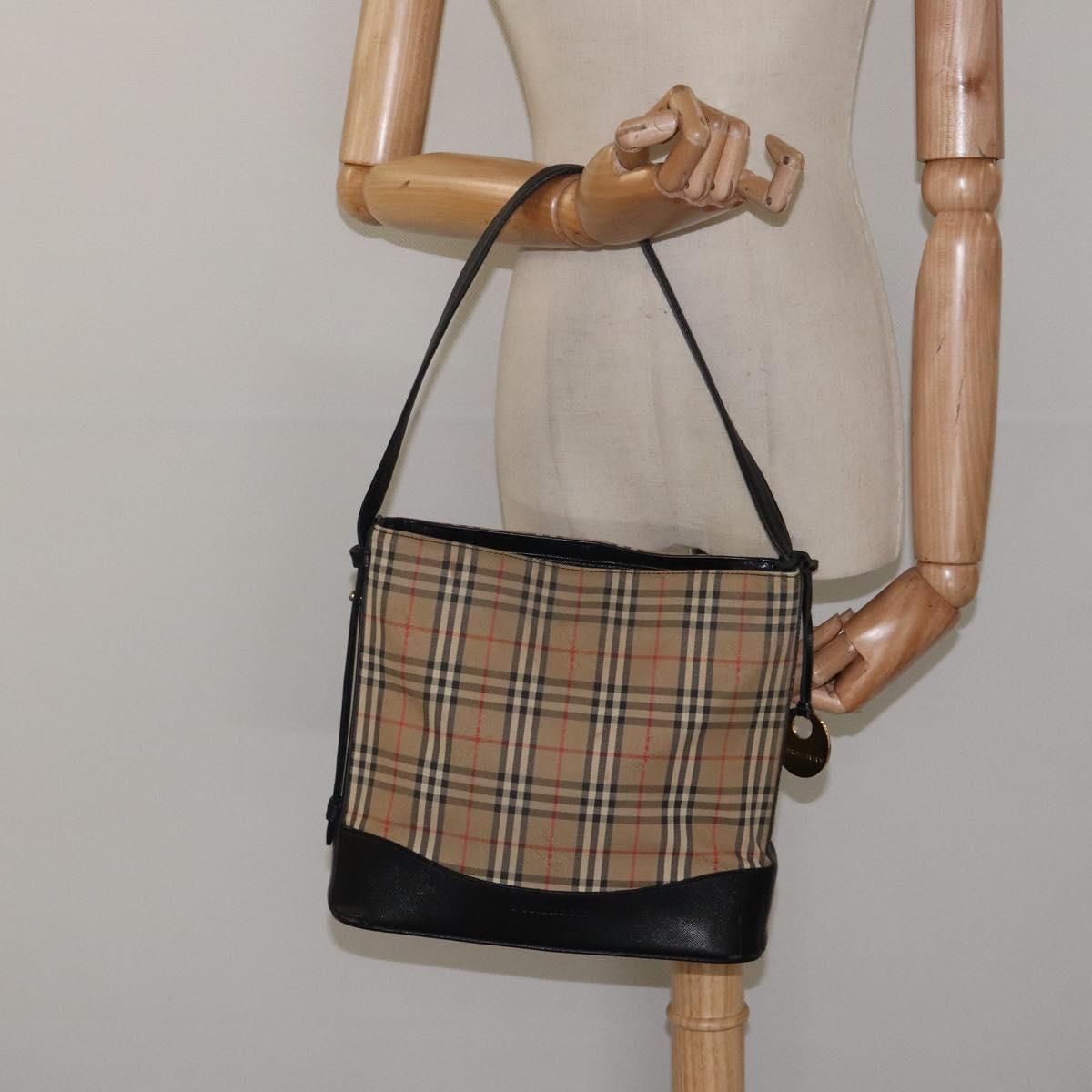 BURBERRY Nova Check Shoulder Bag Canvas Beige Auth 120468