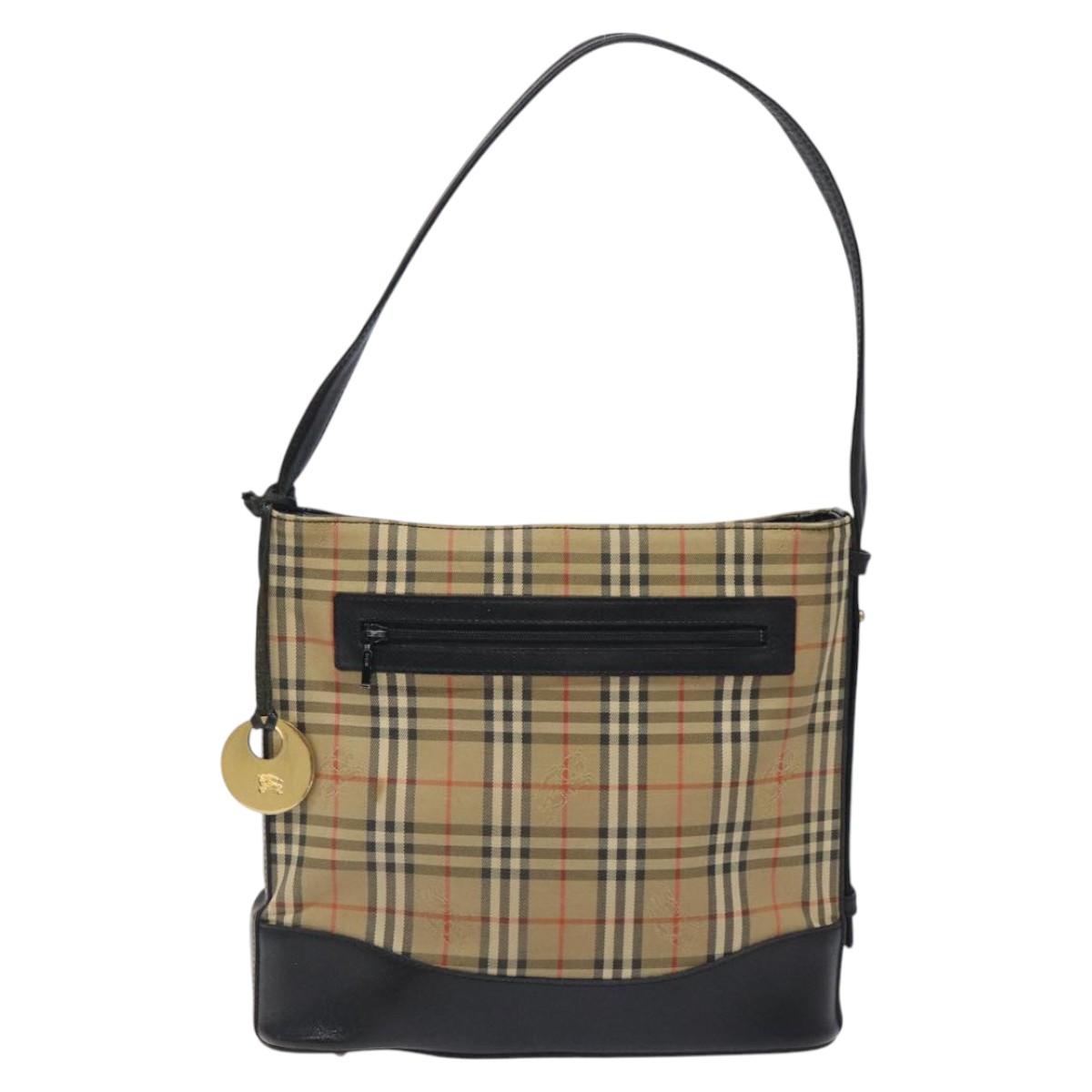 BURBERRY Nova Check Shoulder Bag Canvas Beige Auth 120468