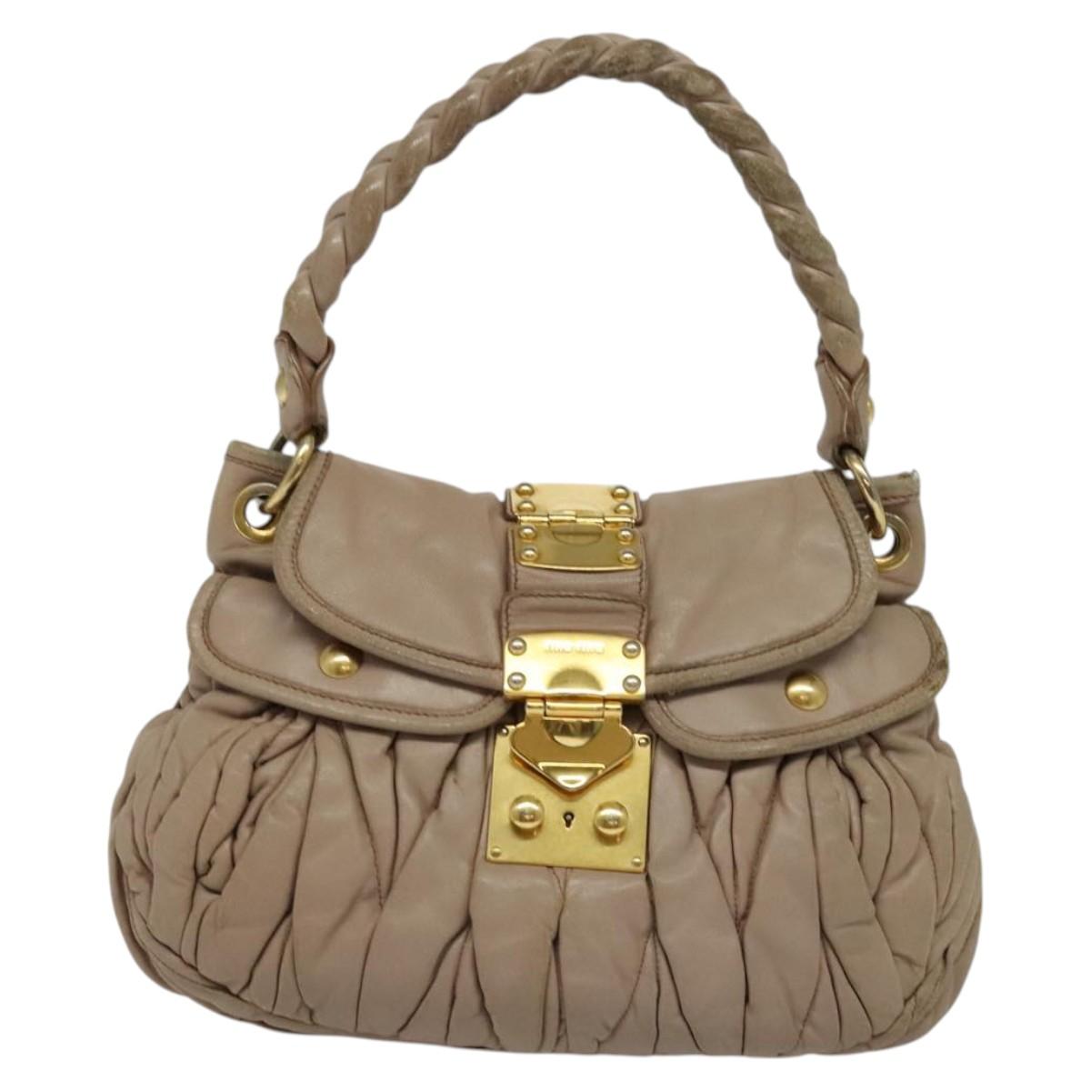 Miu Miu Matelasse Hand Bag Leather 2way Pink Gold Auth 120471