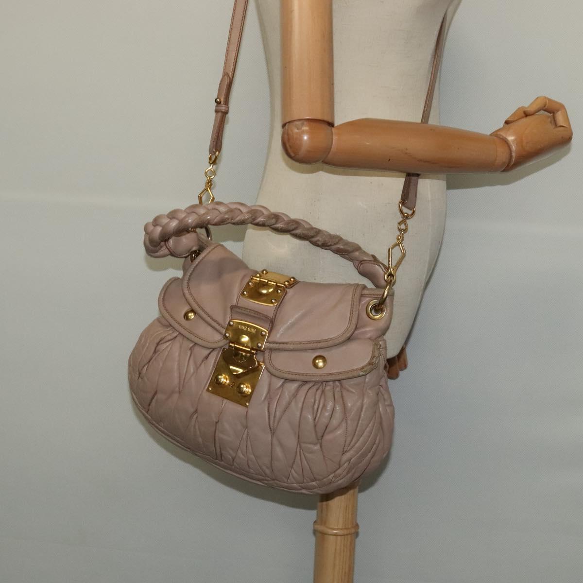 Miu Miu Matelasse Hand Bag Leather 2way Pink Gold Auth 120471