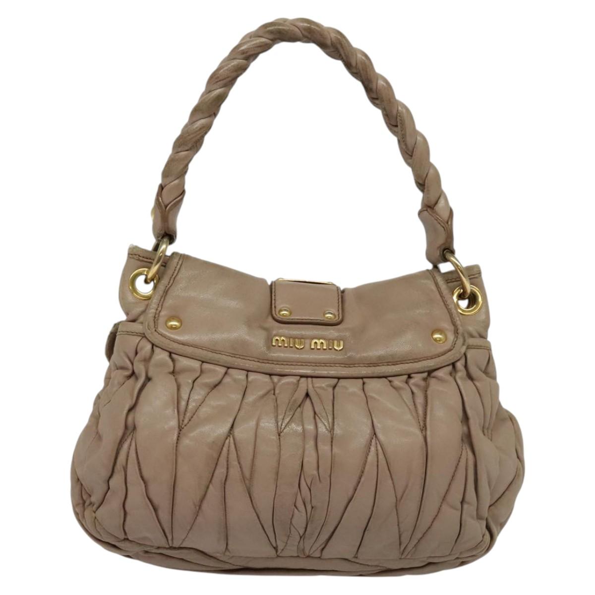 Miu Miu Matelasse Hand Bag Leather 2way Pink Gold Auth 120471