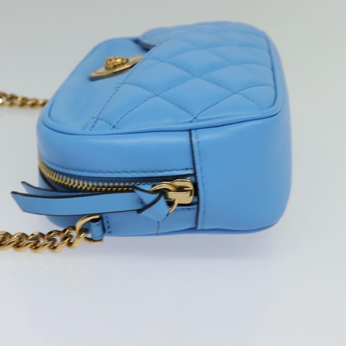 VERSACE Quilted Chain Shoulder Bag Leather Blue Gold Auth 120479