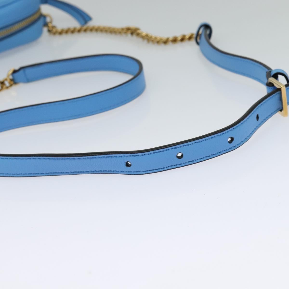 VERSACE Quilted Chain Shoulder Bag Leather Blue Gold Auth 120479