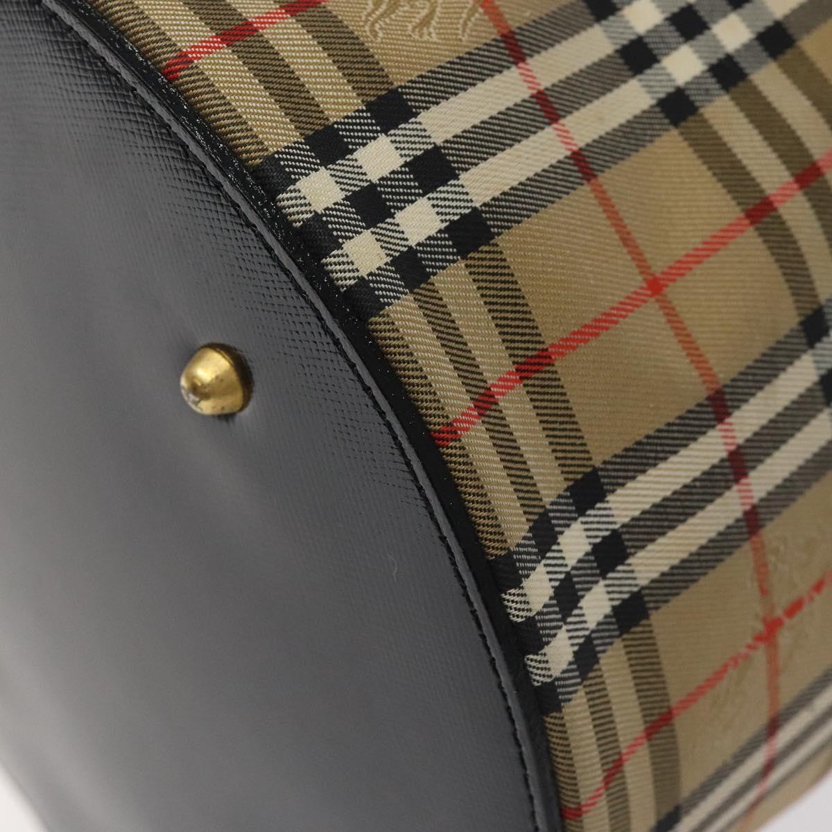 Burberrys Nova Check Hand Bag Canvas Beige Gold Auth 120481