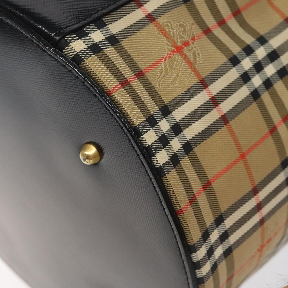 Burberrys Nova Check Hand Bag Canvas Beige Gold Auth 120481