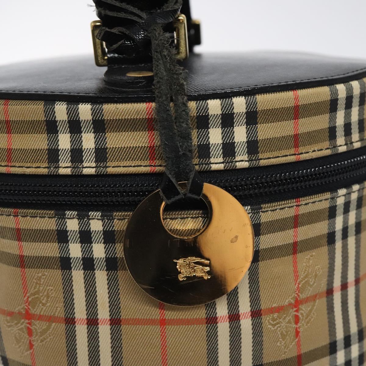 Burberrys Nova Check Hand Bag Canvas Beige Gold Auth 120481