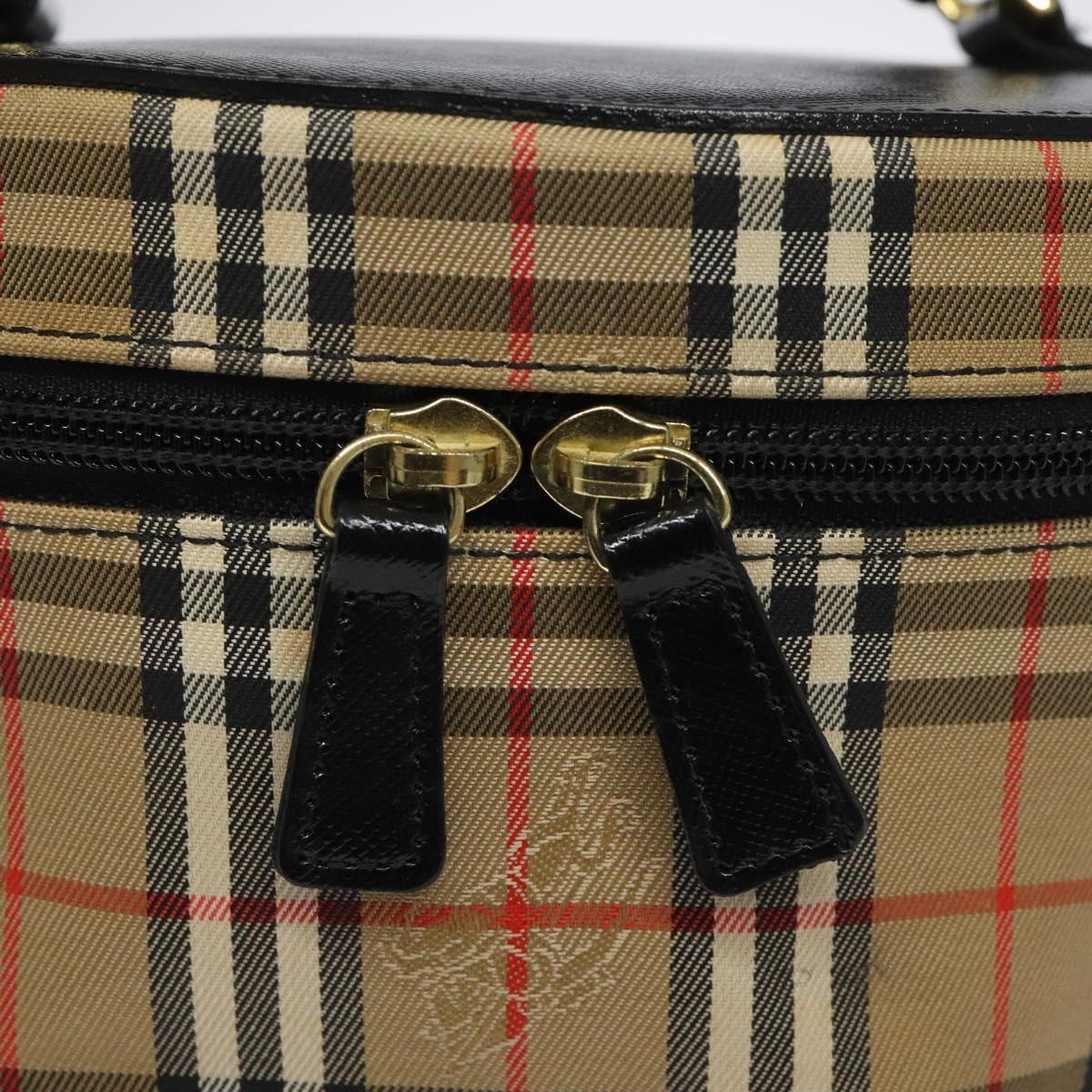 Burberrys Nova Check Hand Bag Canvas Beige Gold Auth 120481