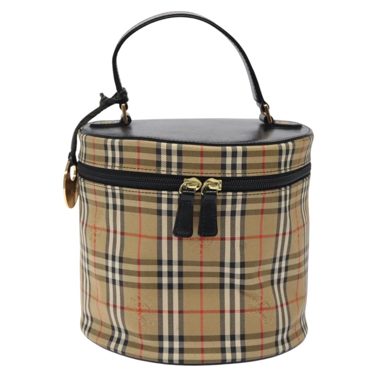 Burberrys Nova Check Hand Bag Canvas Beige Gold Auth 120481