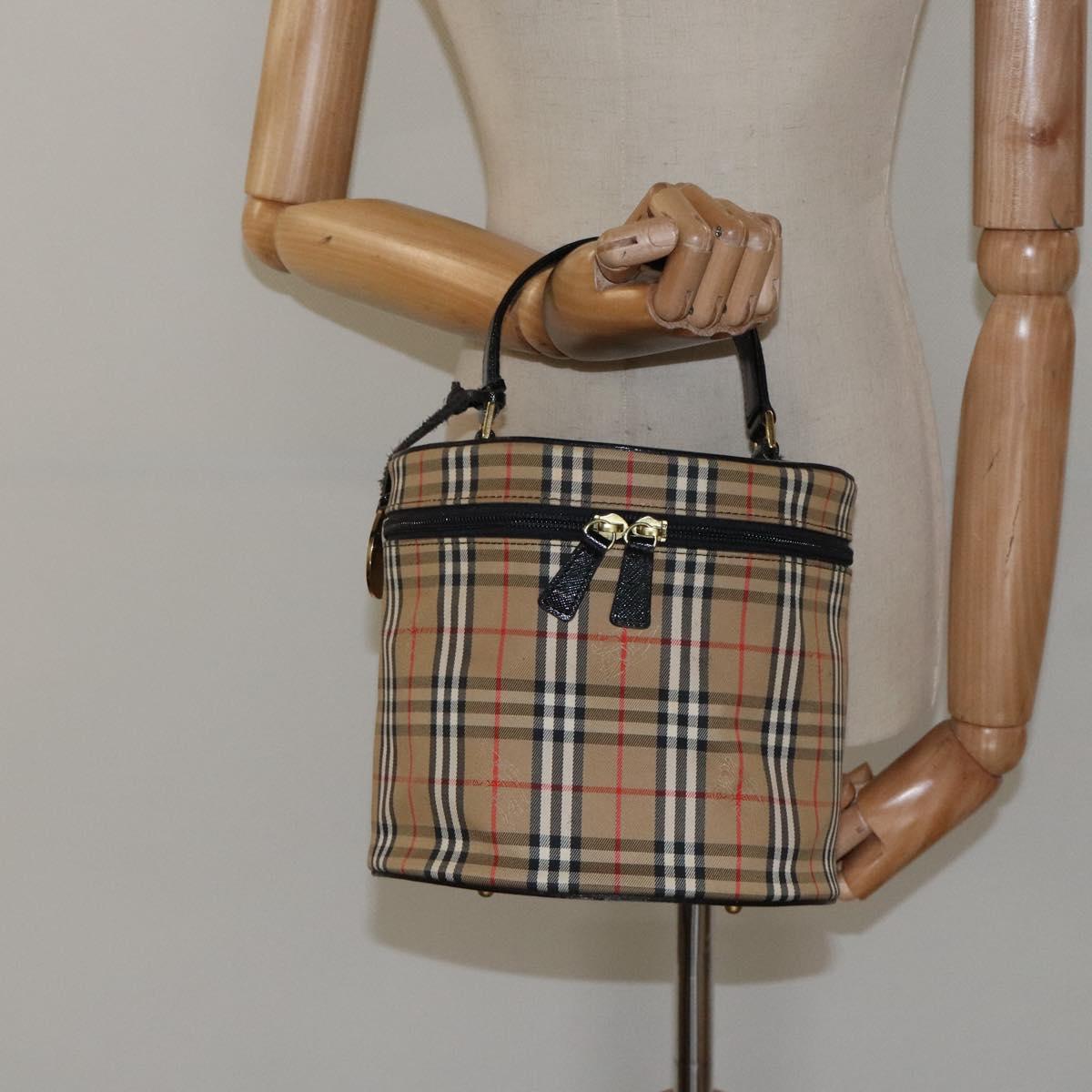 Burberrys Nova Check Hand Bag Canvas Beige Gold Auth 120481