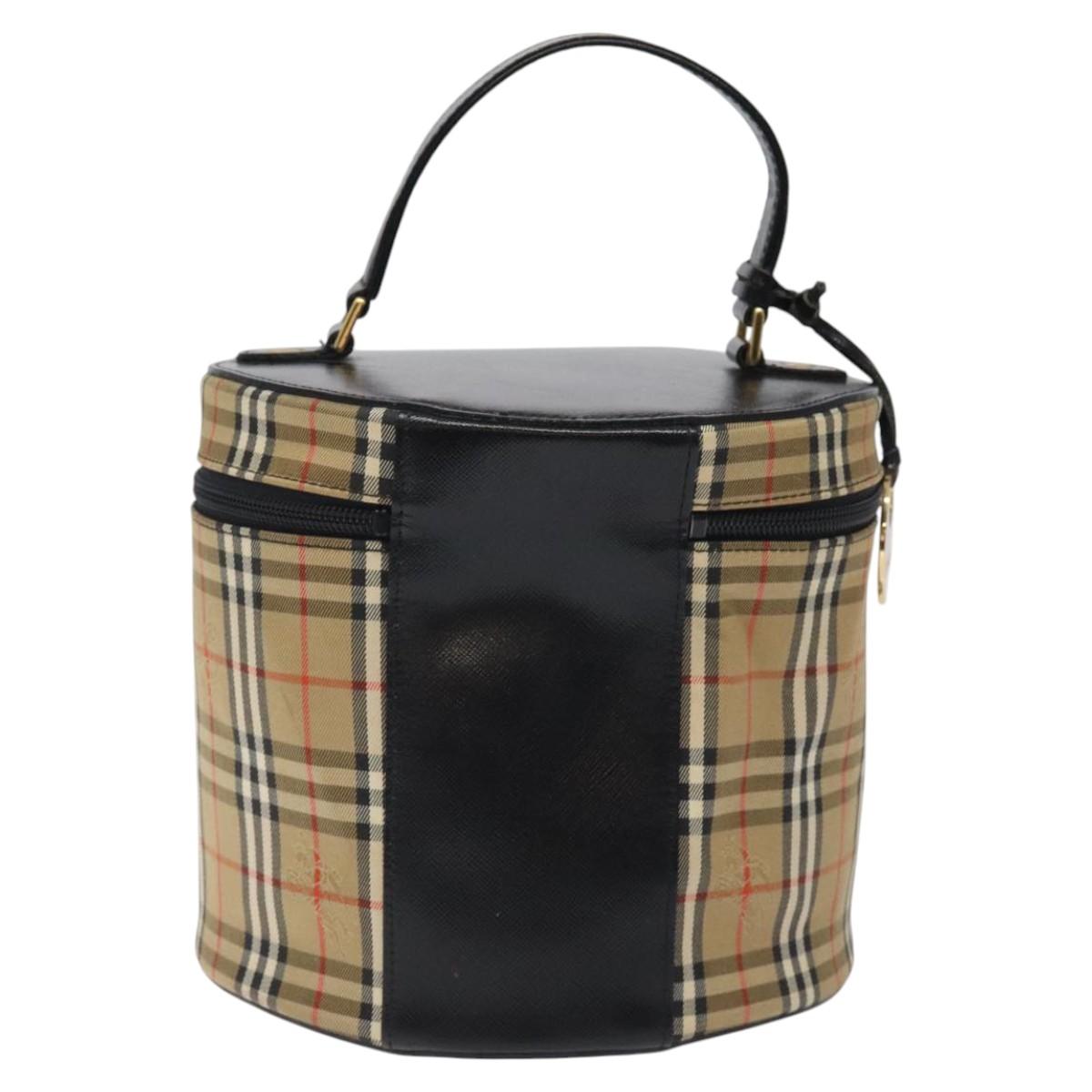 Burberrys Nova Check Hand Bag Canvas Beige Gold Auth 120481