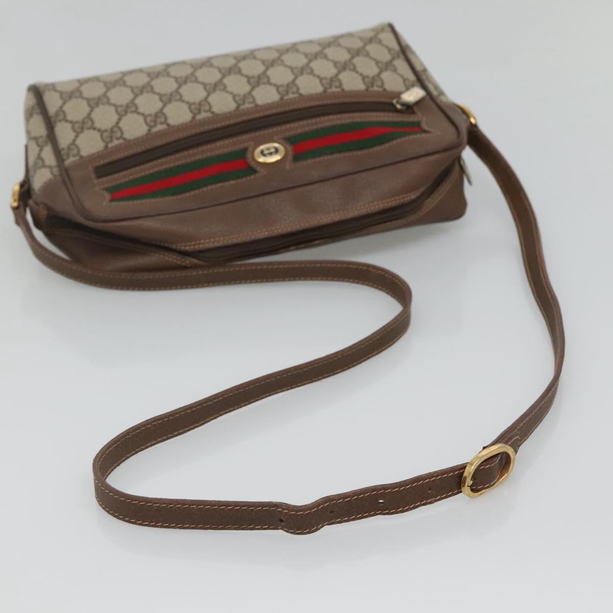 GUCCI GG Supreme Web Sherry Line Bag PVC Beige Gold 56 02 088 Auth 120487