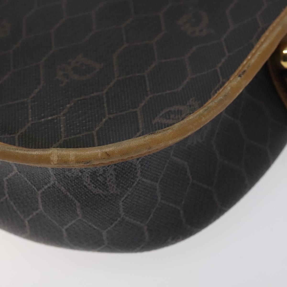Christian Dior Honeycomb Canvas Shoulder Bag PVC Black Gold Auth 120492