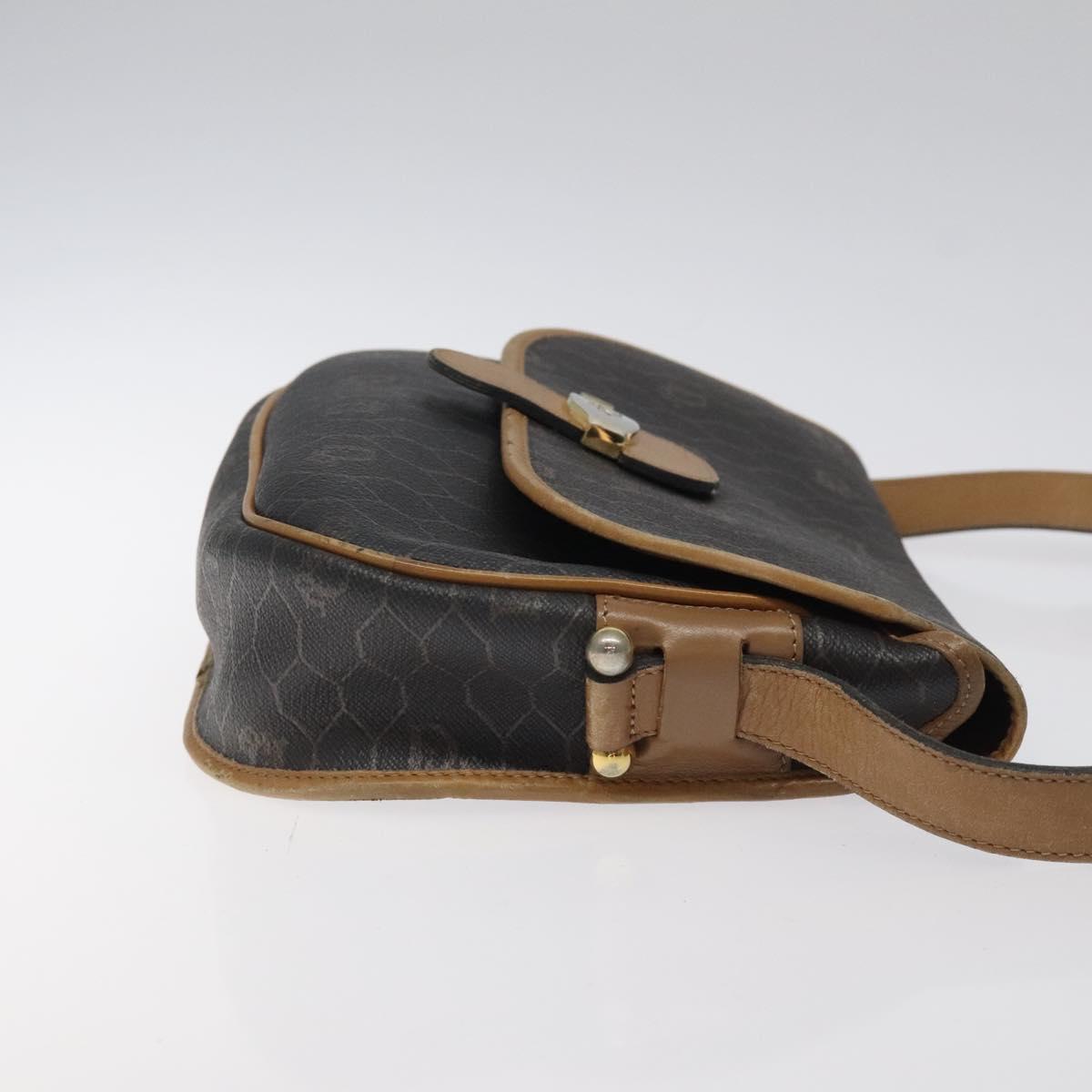 Christian Dior Honeycomb Canvas Shoulder Bag PVC Black Gold Auth 120492