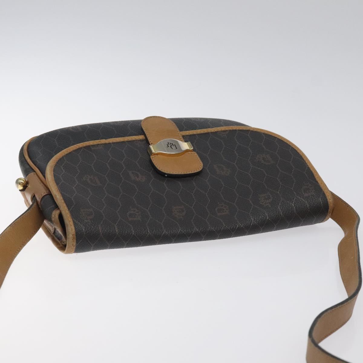 Christian Dior Honeycomb Canvas Shoulder Bag PVC Black Gold Auth 120492