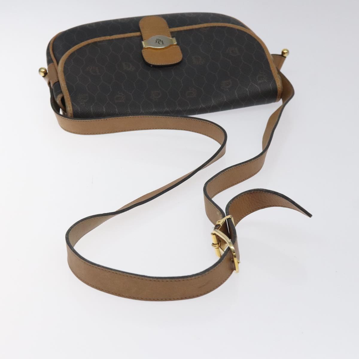 Christian Dior Honeycomb Canvas Shoulder Bag PVC Black Gold Auth 120492