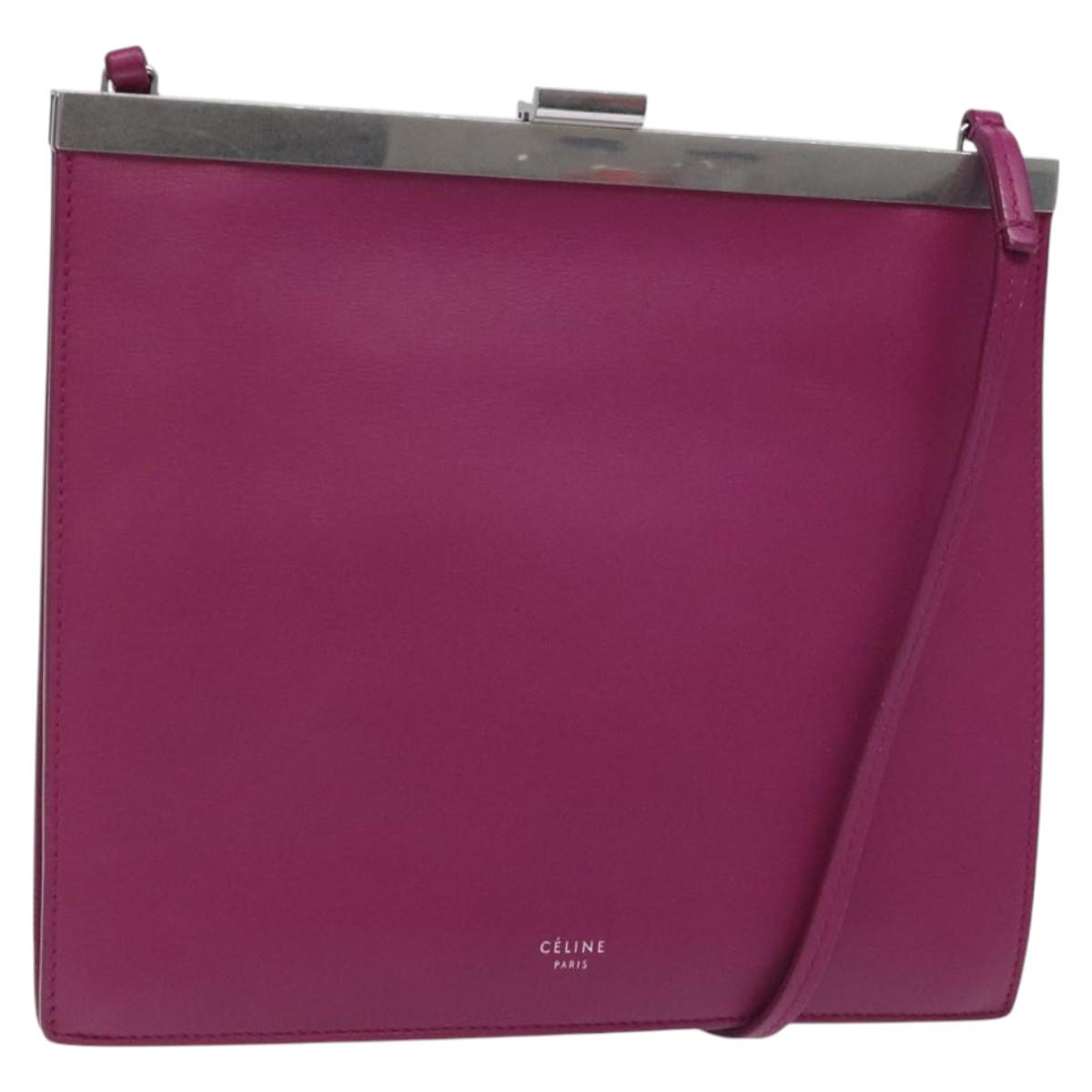 CELINE Shoulder Bag Leather Purple Auth 120524