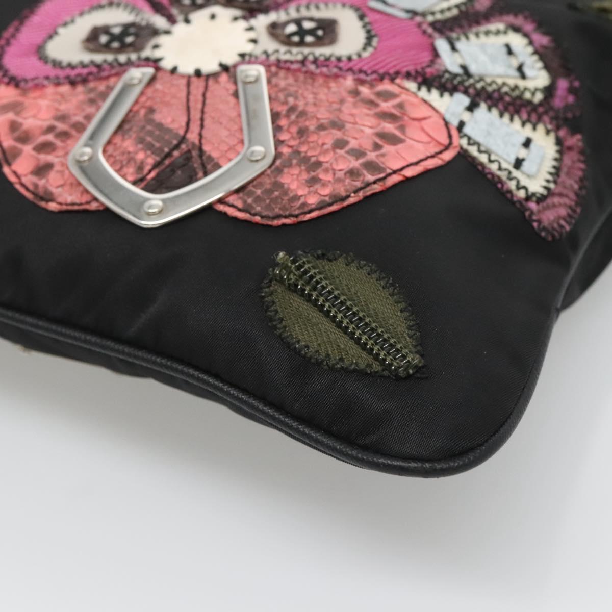 PRADA Butterfly Shoulder Bag Nylon Black Silver Auth 120559