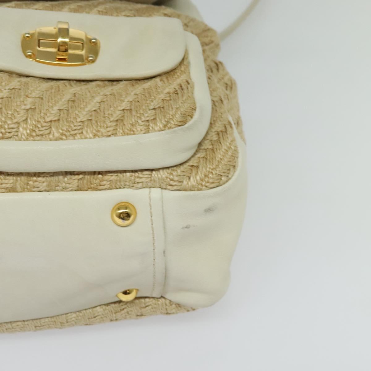 Miu Miu Hand Bag Leather Straw 2way Beige Gold Auth 120561