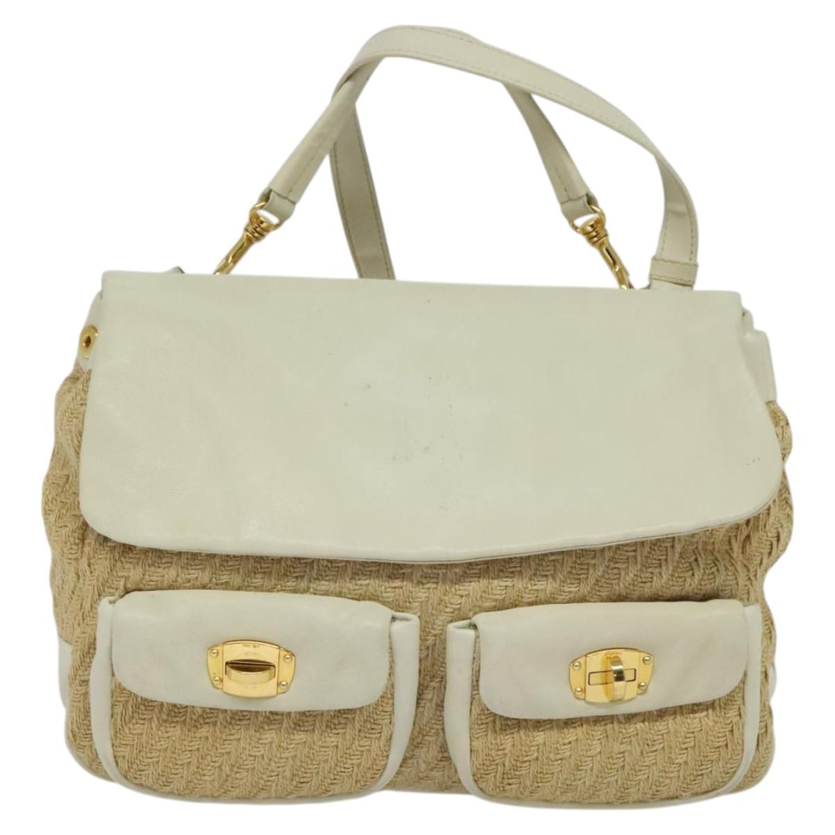 Miu Miu Hand Bag Leather Straw 2way Beige Gold Auth 120561
