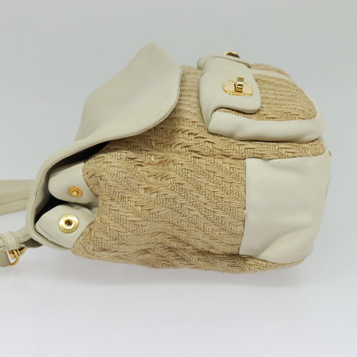 Miu Miu Hand Bag Leather Straw 2way Beige Gold Auth 120561