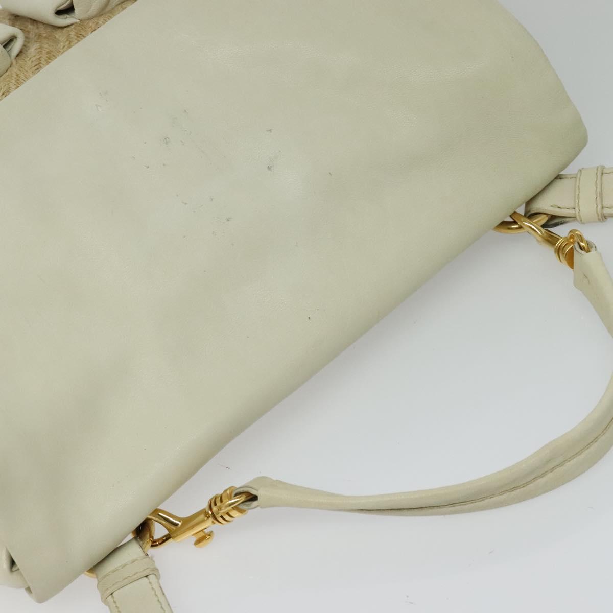 Miu Miu Hand Bag Leather Straw 2way Beige Gold Auth 120561