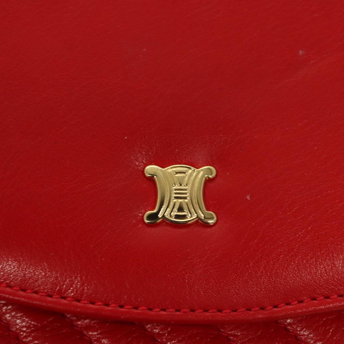 CELINE Shoulder Bag Leather Red Gold Auth 120568