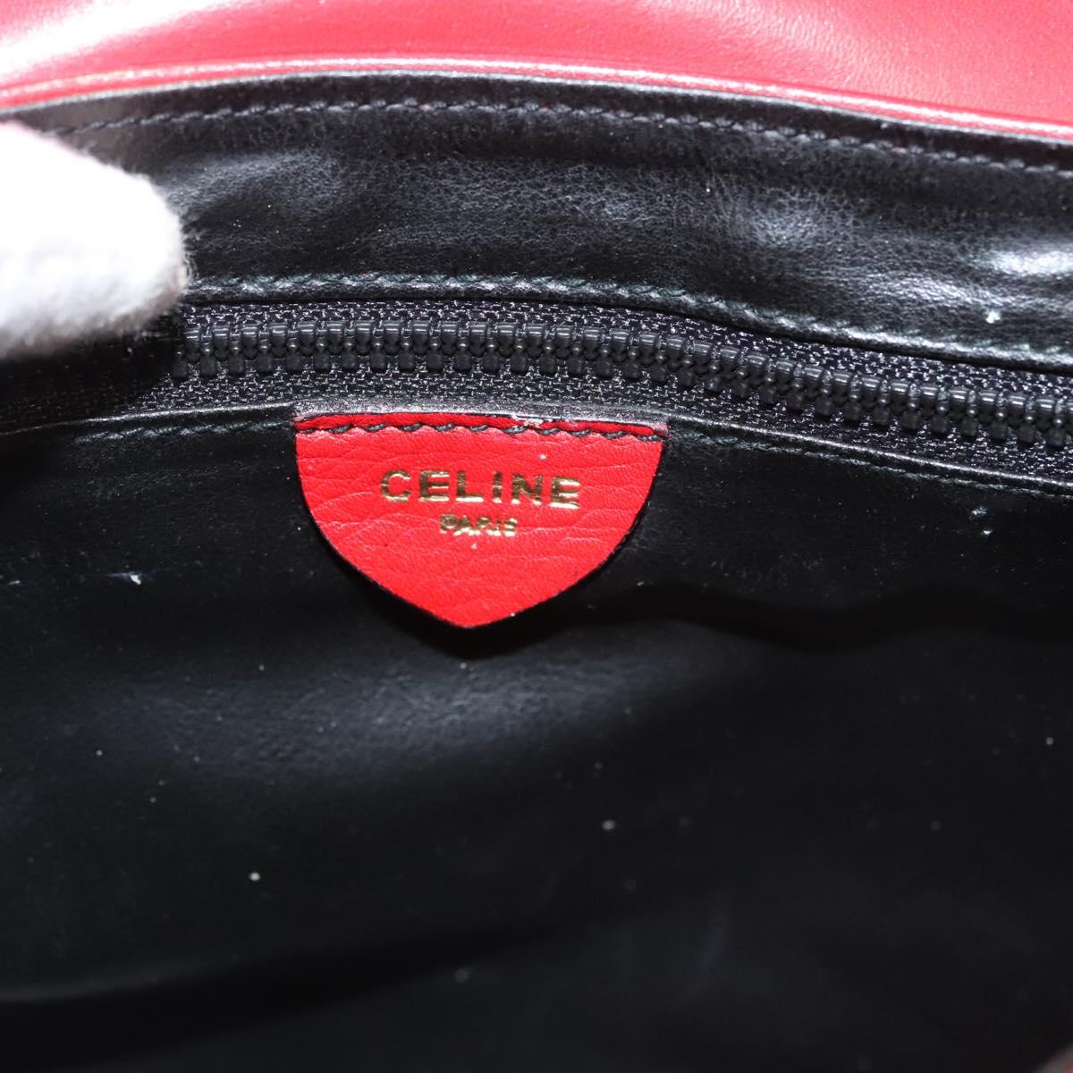 CELINE Shoulder Bag Leather Red Gold Auth 120568