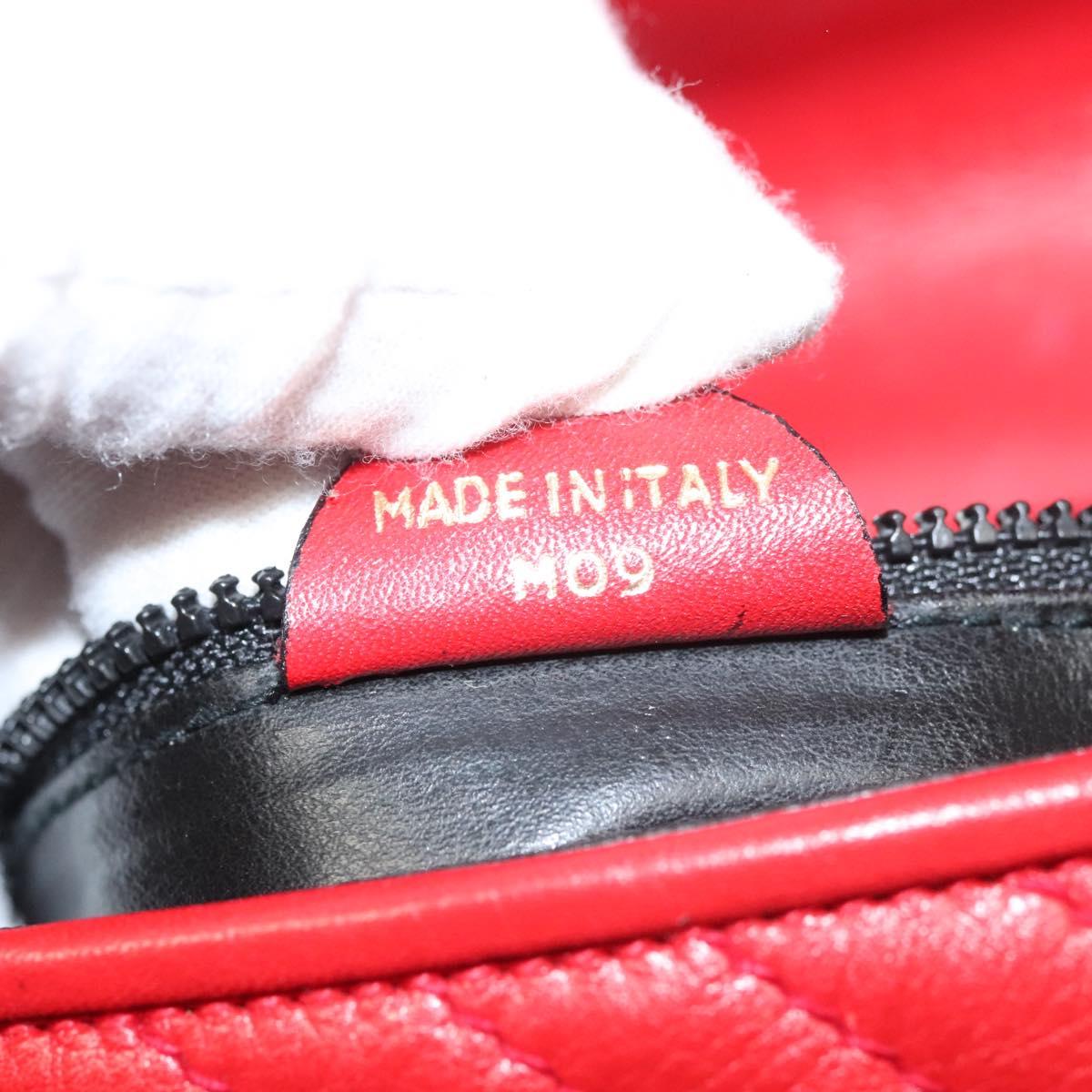 CELINE Shoulder Bag Leather Red Gold Auth 120568