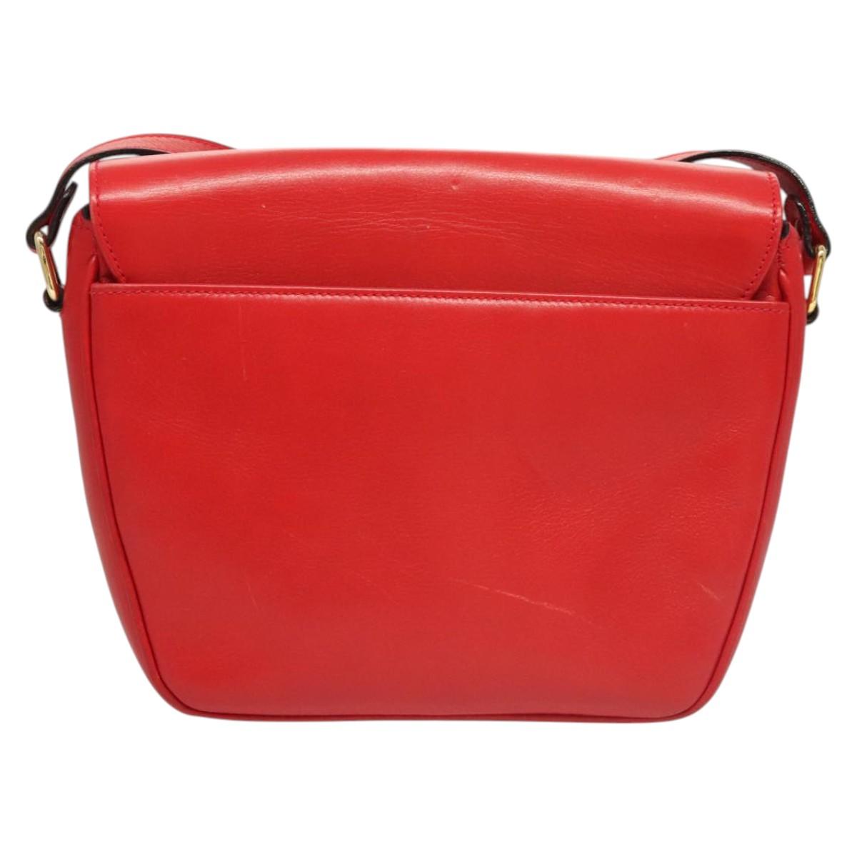 CELINE Shoulder Bag Leather Red Gold Auth 120568