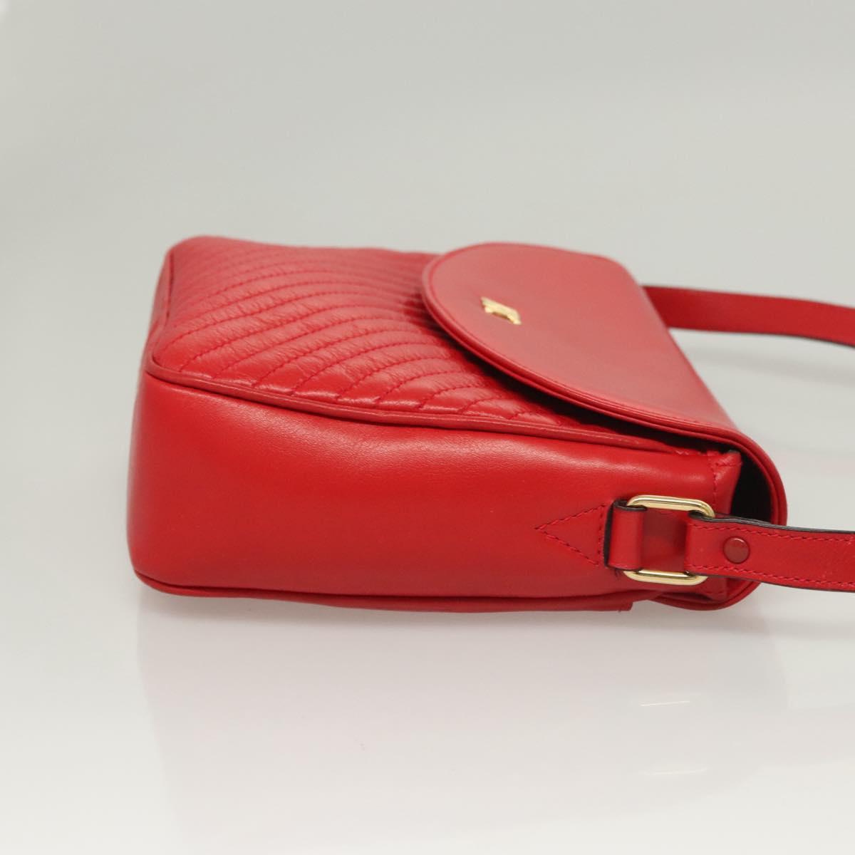 CELINE Shoulder Bag Leather Red Gold Auth 120568