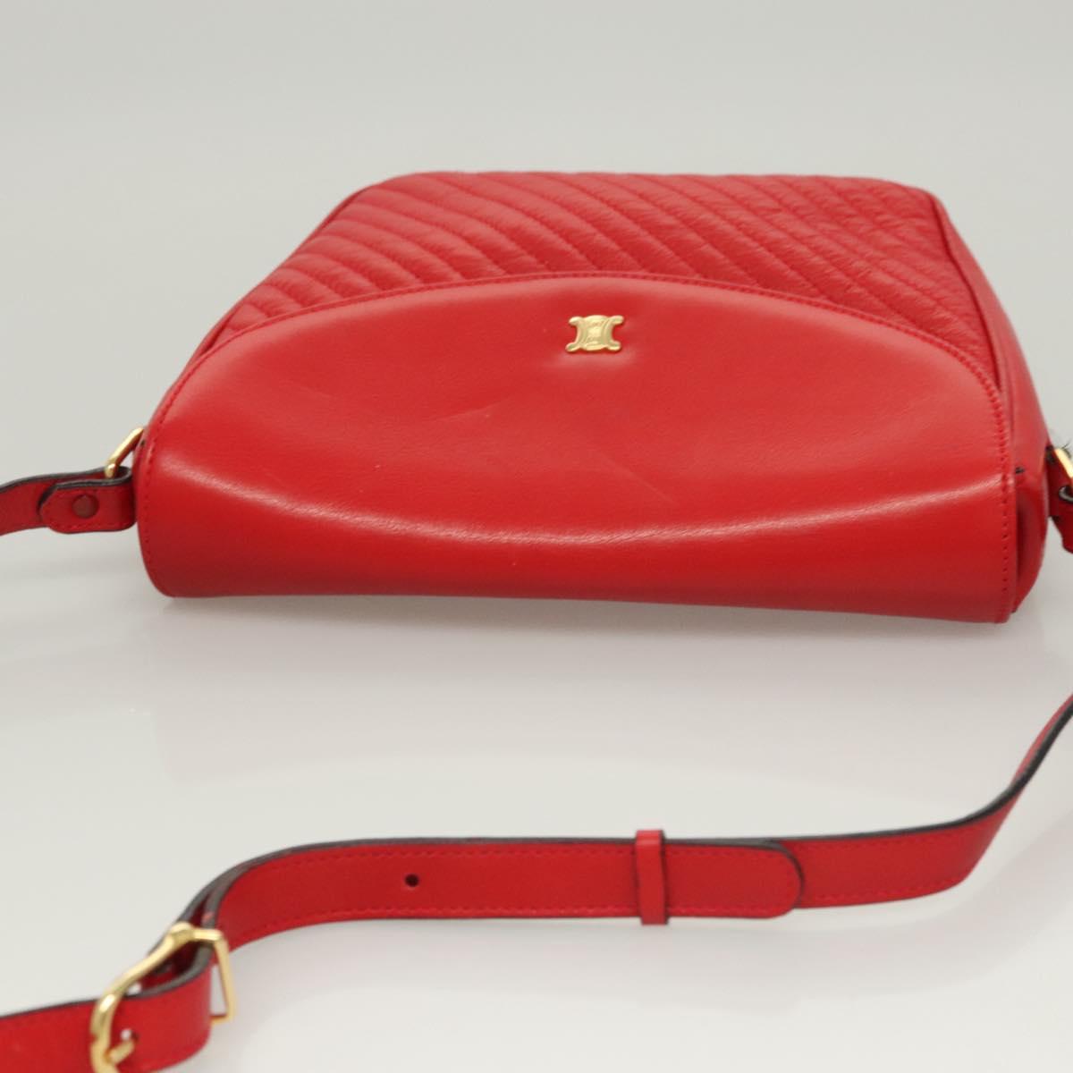 CELINE Shoulder Bag Leather Red Gold Auth 120568