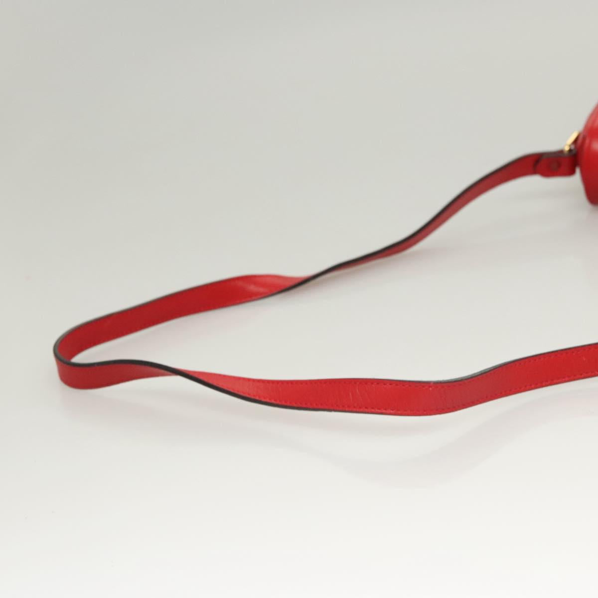 CELINE Shoulder Bag Leather Red Gold Auth 120568