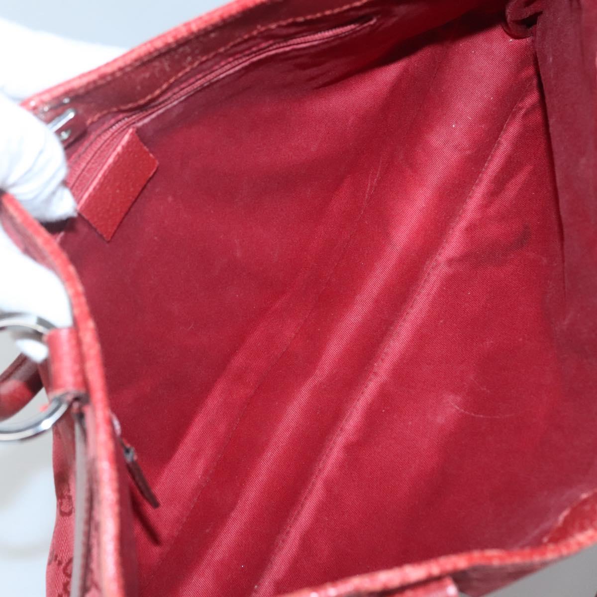 GUCCI GG Canvas Hand Bag Red Silver 113015 Auth 120586