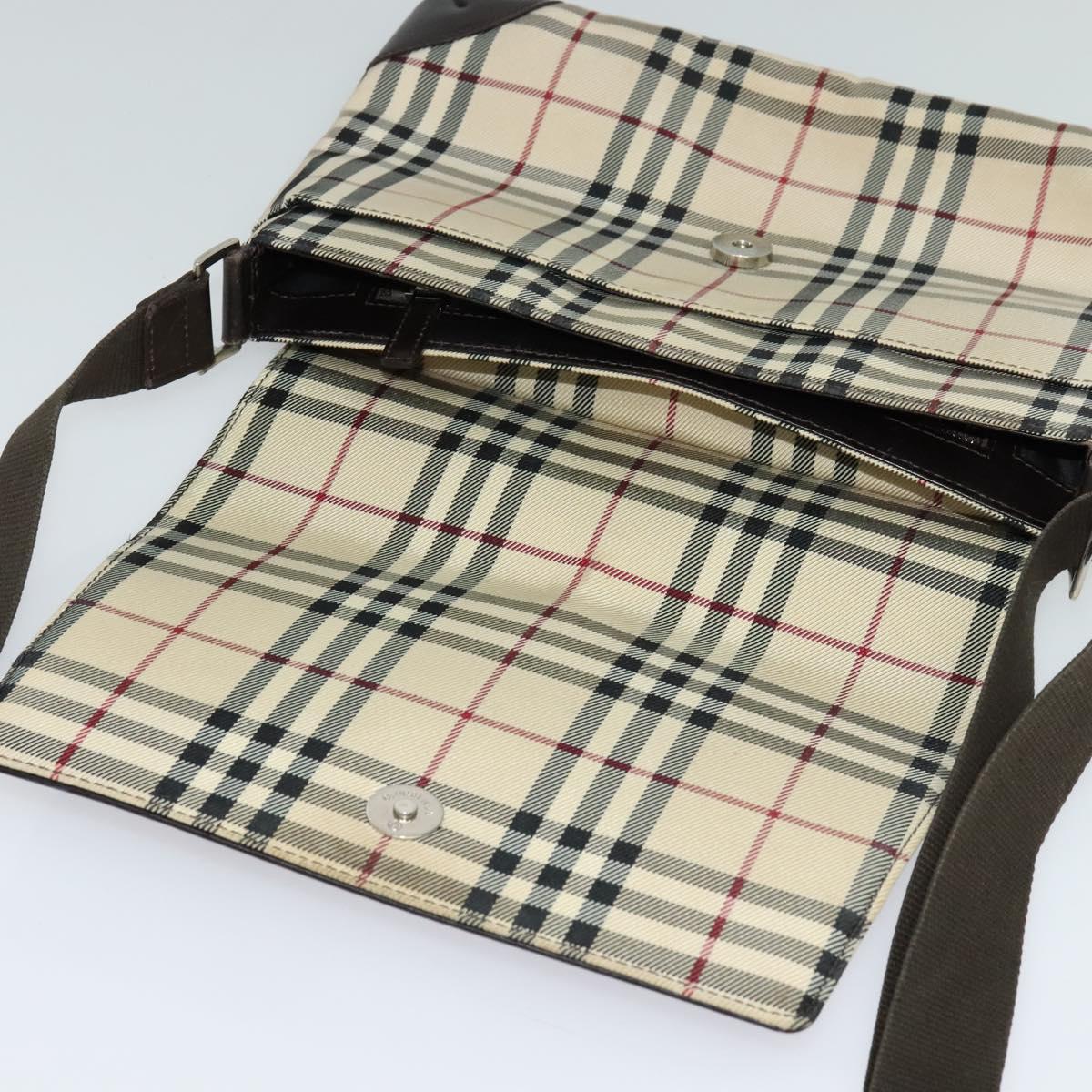 BURBERRY Nova Check Shoulder Bag Nylon Beige Silver Auth 120589