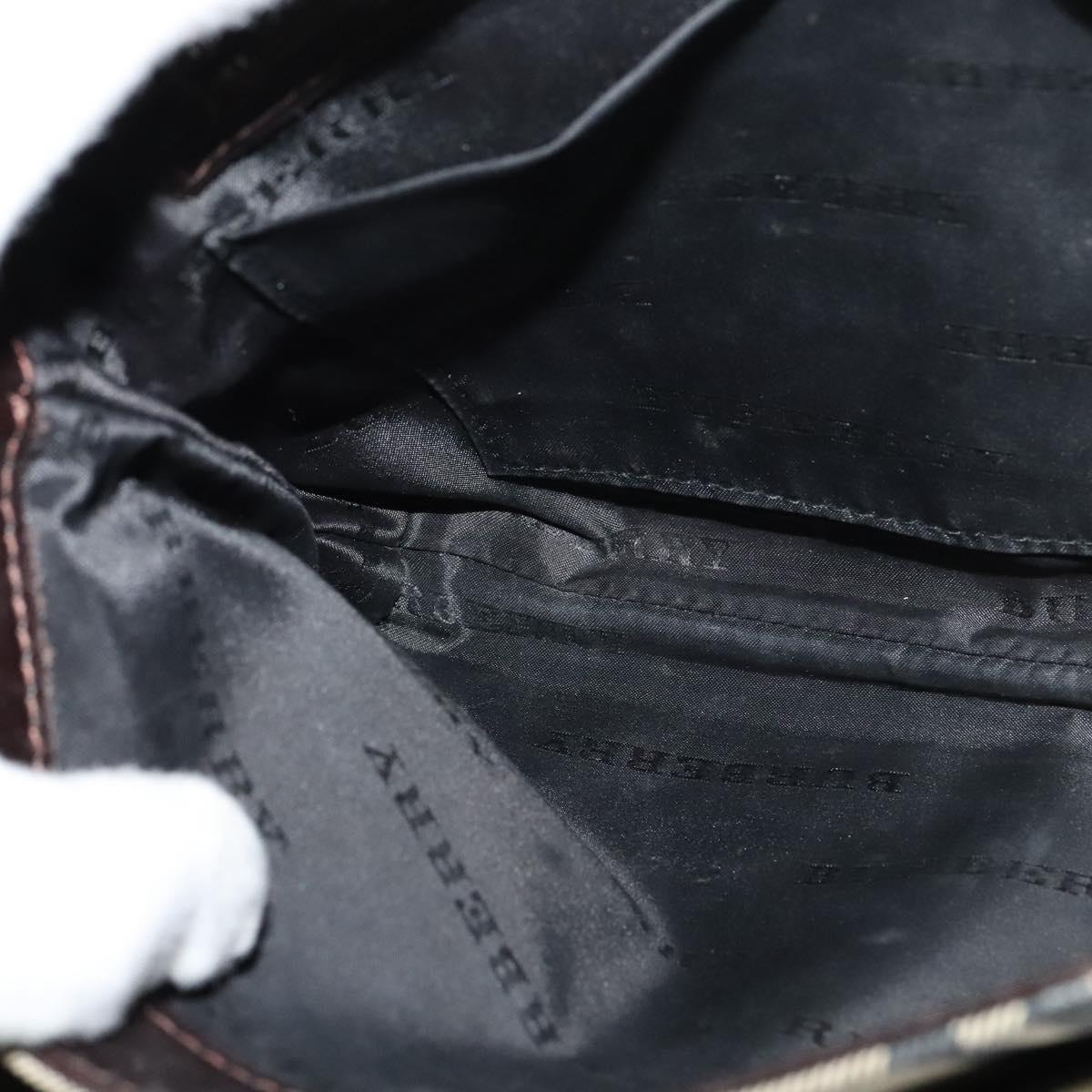 BURBERRY Nova Check Shoulder Bag Nylon Beige Silver Auth 120589