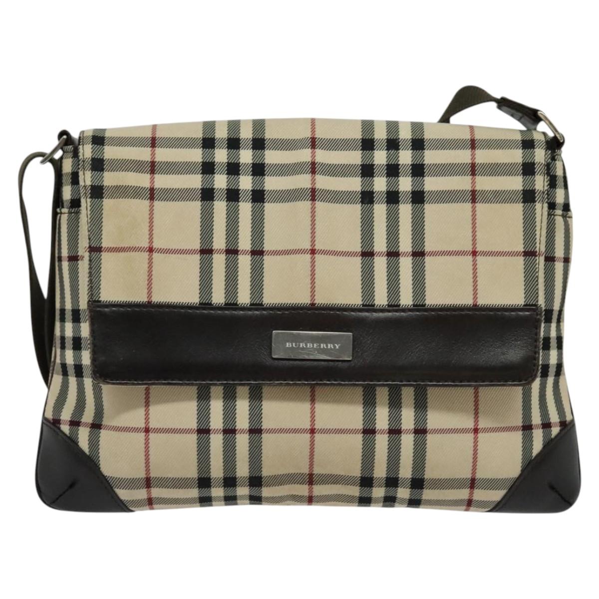 BURBERRY Nova Check Shoulder Bag Nylon Beige Silver Auth 120589