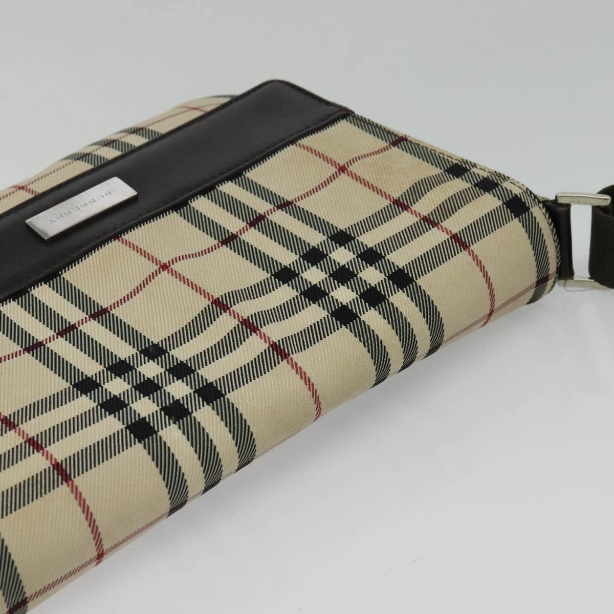 BURBERRY Nova Check Shoulder Bag Nylon Beige Silver Auth 120589