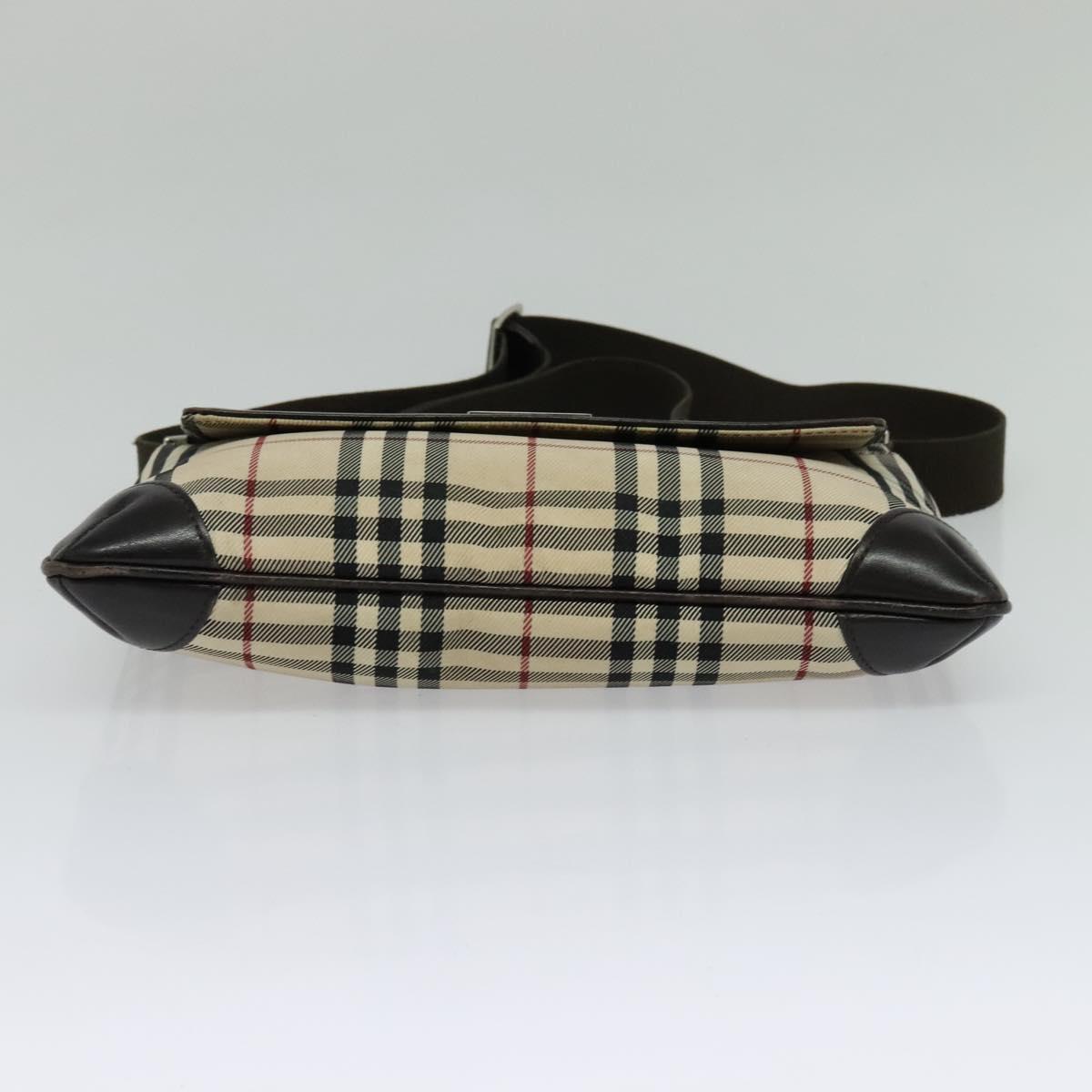 BURBERRY Nova Check Shoulder Bag Nylon Beige Silver Auth 120589