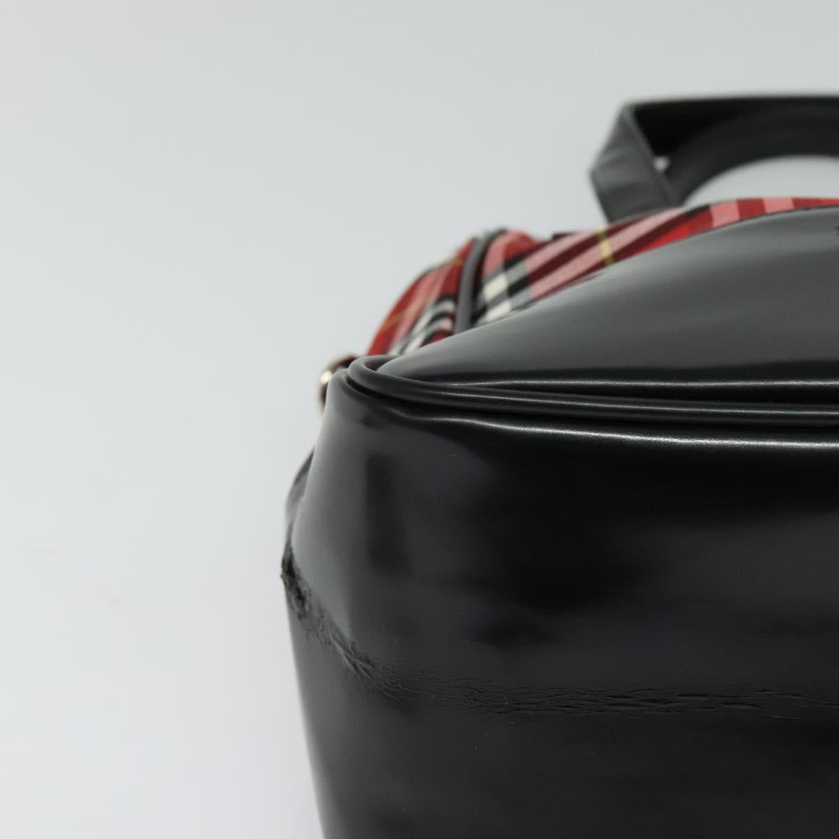 Burberrys Nova Check Blue Label Hand Bag Nylon Red Silver Auth 120591