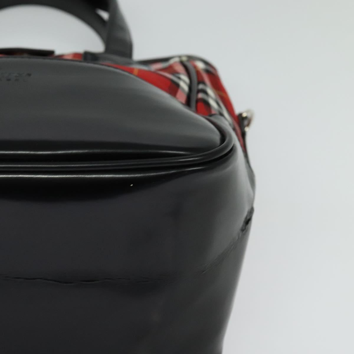Burberrys Nova Check Blue Label Hand Bag Nylon Red Silver Auth 120591