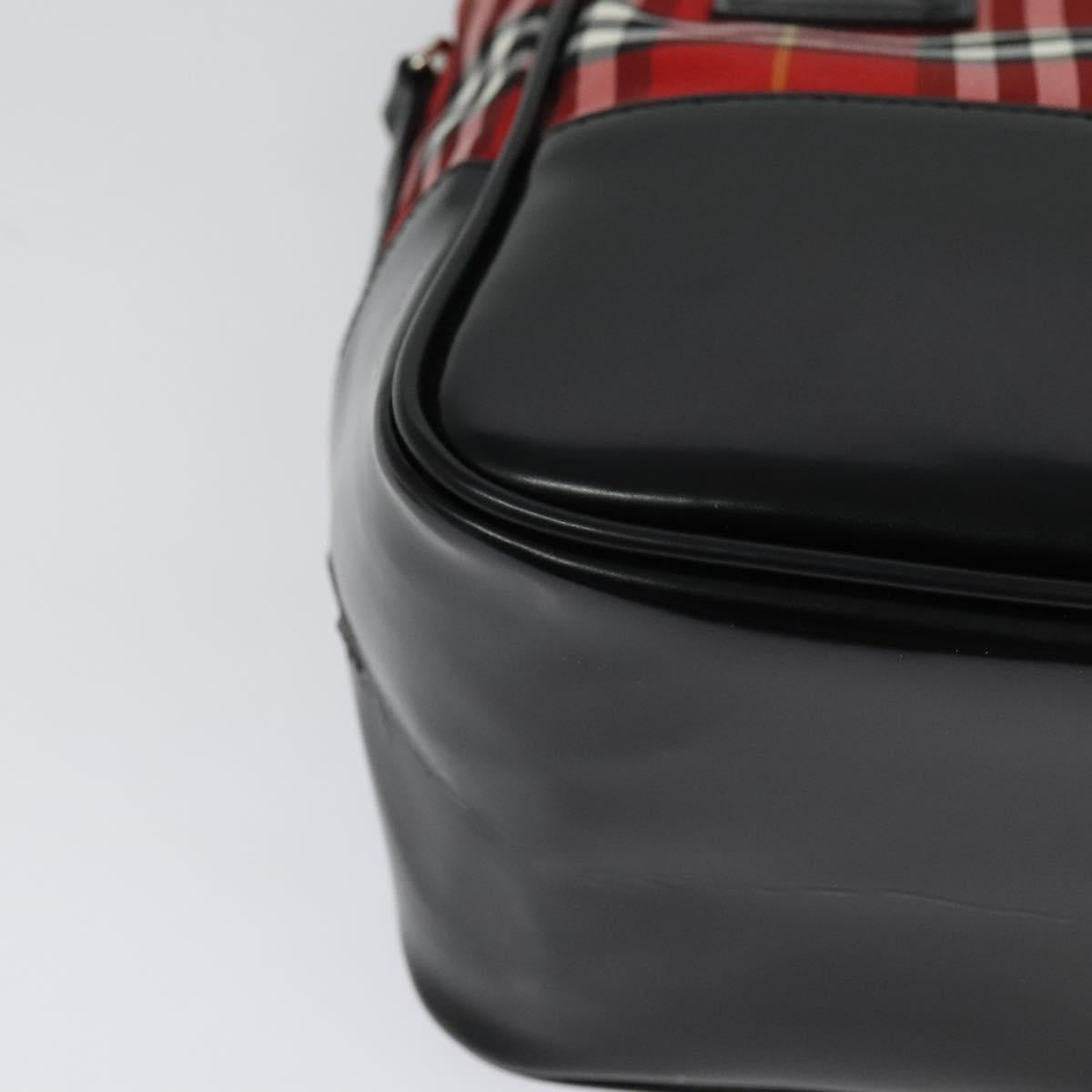 Burberrys Nova Check Blue Label Hand Bag Nylon Red Silver Auth 120591