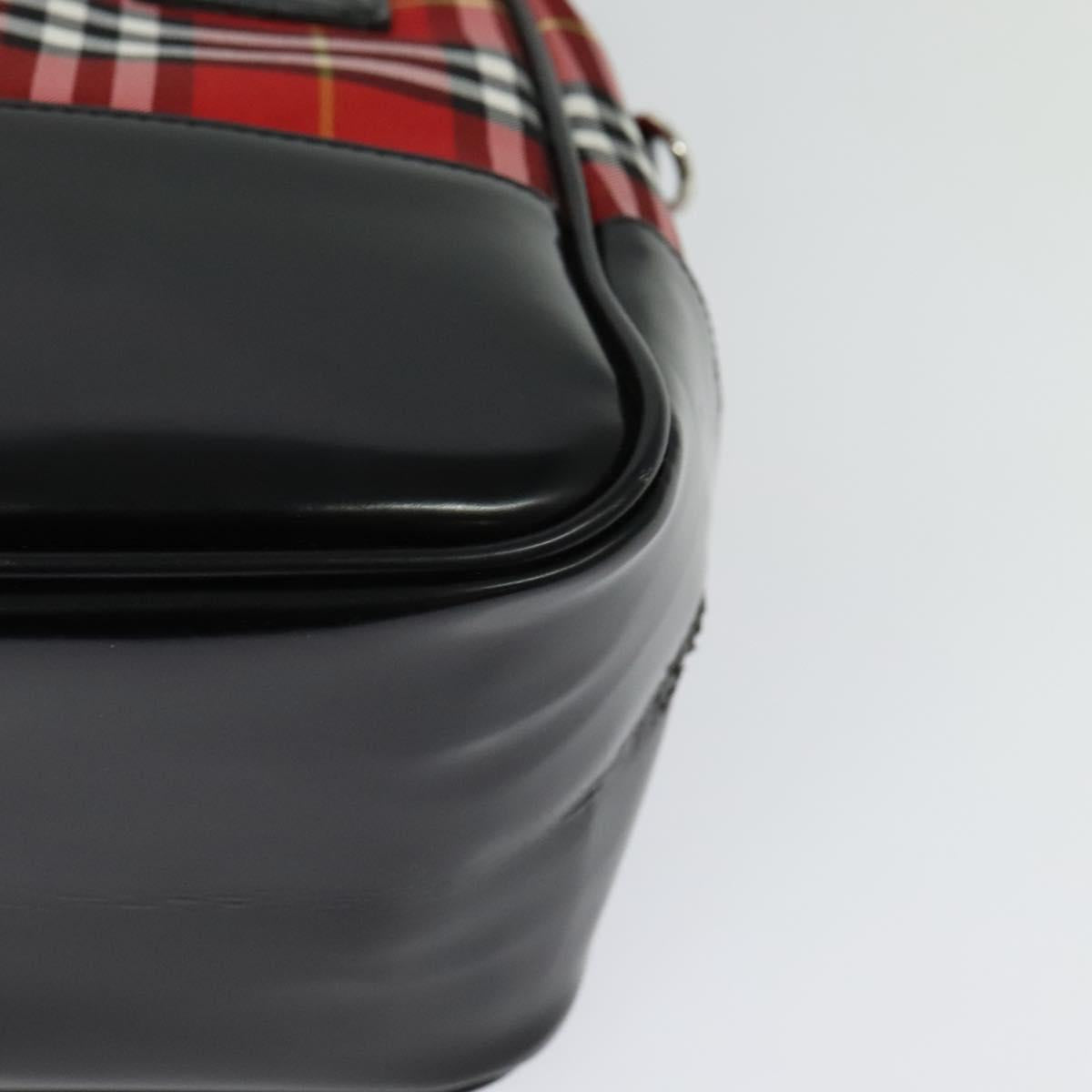 Burberrys Nova Check Blue Label Hand Bag Nylon Red Silver Auth 120591